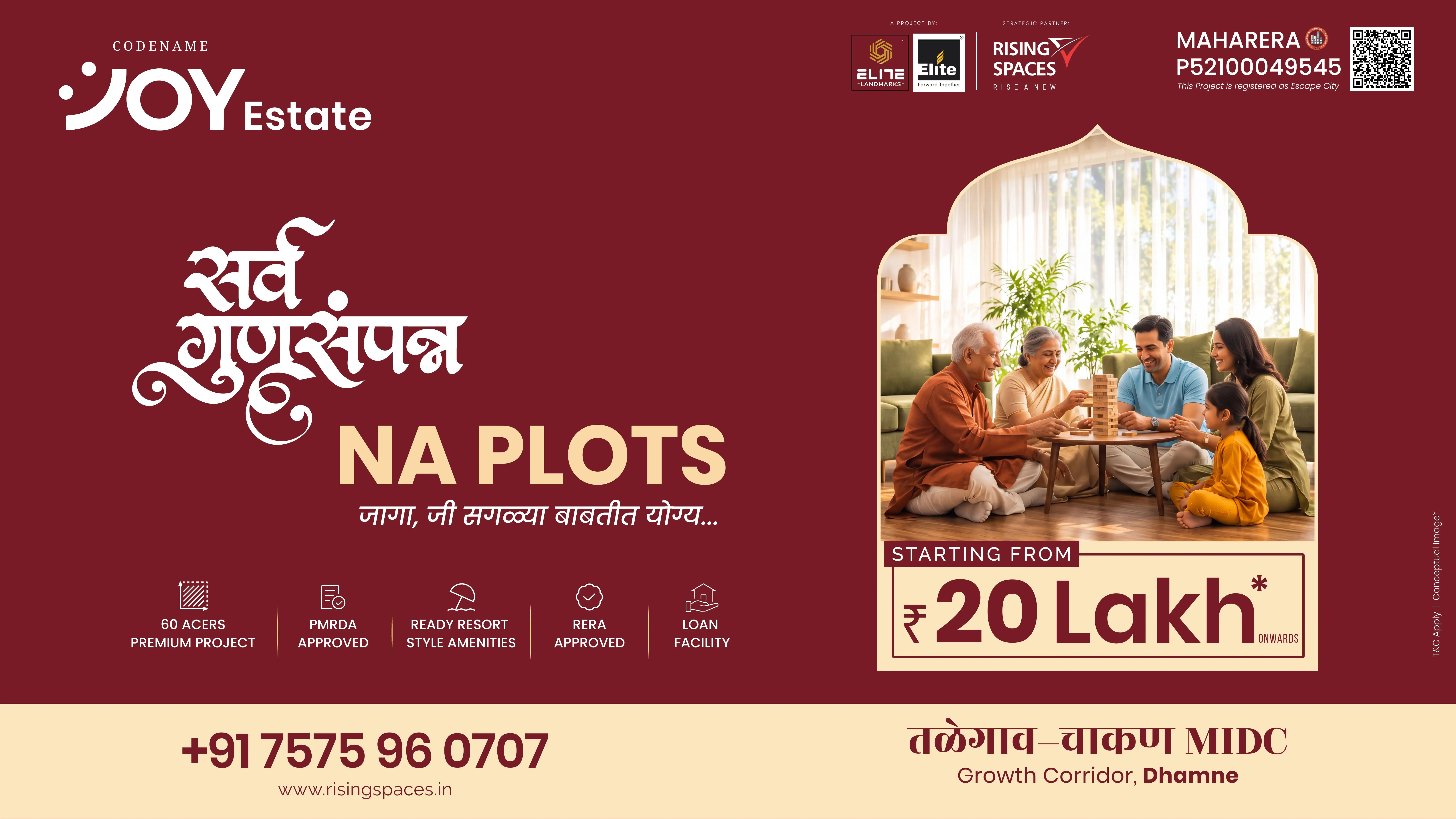 Joy Estate — Future Ready NA Plots, 24 Months EMI Free, starting from ₹20 Lakh onwards, near Talegaon-Chakan Growth Corridor